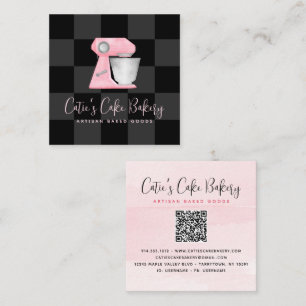 Carte De Visite Carré Mélangeur de boulangerie rose blush Code QR damier