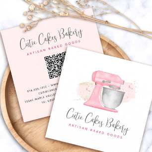 Carte De Visite Carré Mélangeur de cuisine Rose Pâle Code QR Boulangerie