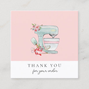 Carte De Visite Carré Mélangeur de gâteau mignon boulangerie rose Merci