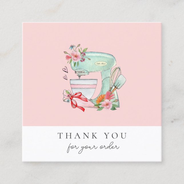 Carte De Visite Carré Mélangeur de gâteaux avec boulangerie à fleurs (Devant)