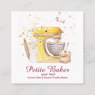 Carte De Visite Carré Mélangeur de pâtisserie sucrée en aquarelle Bakery