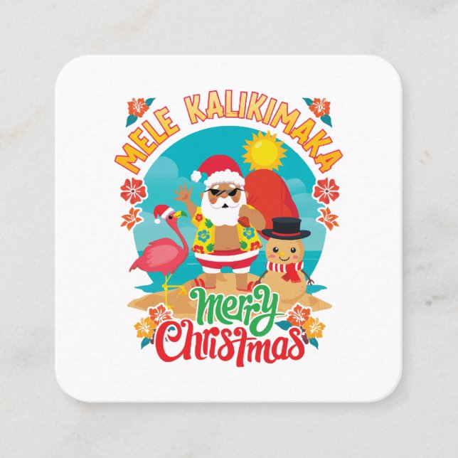 Carte De Visite Carré Mele Kalikimaka pour un Noël hawaïen brillant (Devant)