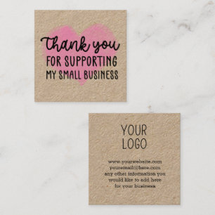 Carte De Visite Carré Merci Coeur Rose pour soutenir ma petite entrepris