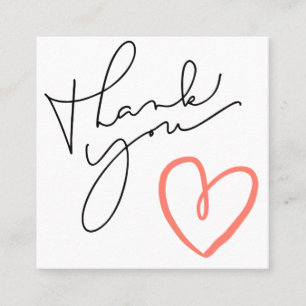 Carte De Visite Carré Merci de réduction de la calligraphie du coeur rou
