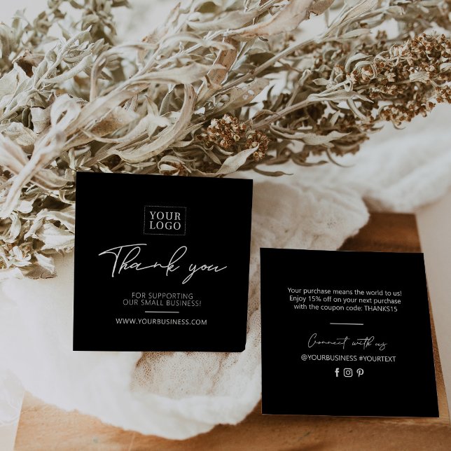 Carte De Visite Carré Merci d'entreprise simple en noir et blanc (Créateur téléchargé)