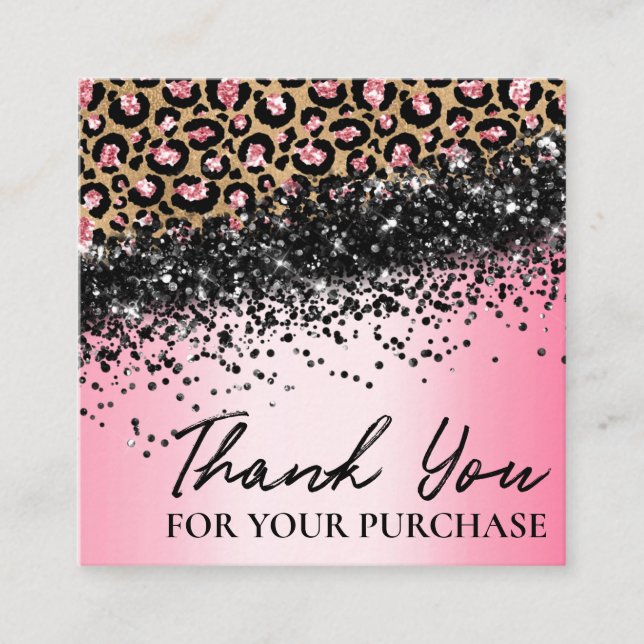 Carte De Visite Carré Merci Empreinte de léopard rose Pour Votre Command (Devant)