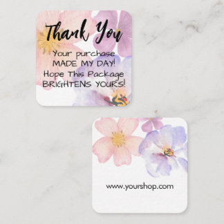 Carte De Visite Carré Merci fleurs aquarelles violettes douces