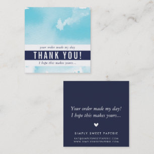 Carte De Visite Carré MERCI moderne simple aquarelle cool aqua bleu