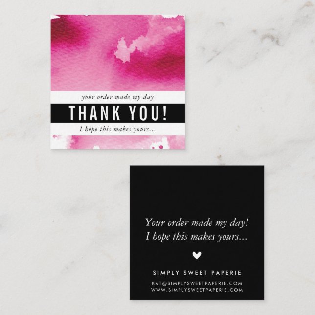 Carte De Visite Carré MERCI moderne simple gras aquarelle rose chaud (Devant / Derrière)