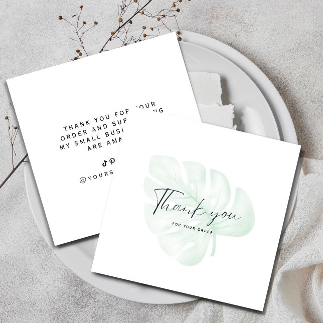 Carte De Visite Carré Merci Plante vert aquarelle (#Professional Business Thank You Elegant Black and White Card. Send an extra special THANK YOU )