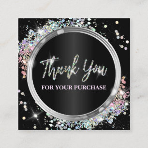 Carte De Visite Carré Merci Pour Votre Achat Glitter Noir