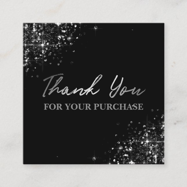 Carte De Visite Carré Merci Pour Votre Achat Parties scintillant Argent  (Devant)