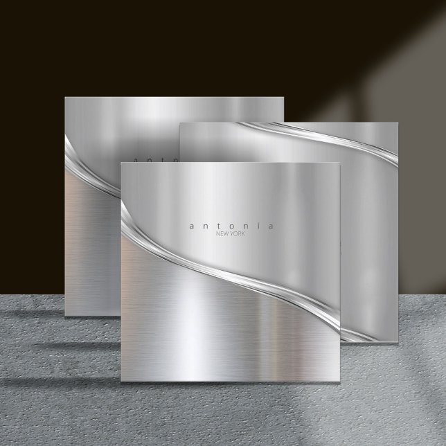 Carte De Visite Carré Métal Vague Argent Deux Tons ID806 Sq (Créateur téléchargé)