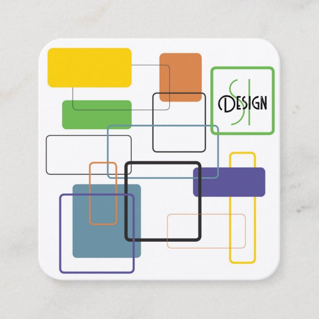 Carte De Visite Carré Mi-siècle, explosion de couleur moderne (Devant)