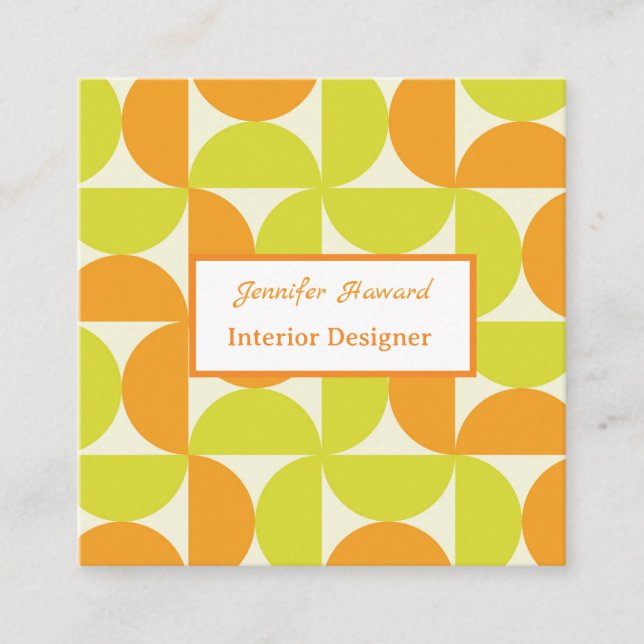 Carte De Visite Carré Mid Century Half Circles Orange and Yellow  (Devant)