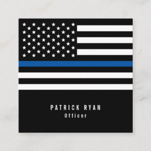 Carte De Visite Carré Mince Ligne bleue Police Officier Drapeau américai