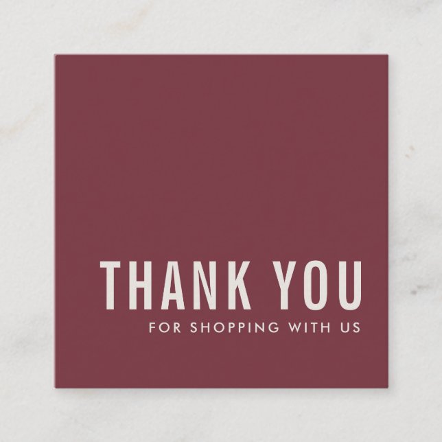 CARTE DE VISITE CARRÉ MINIMAL SIMPLE ÉLÉGANT BURGUNDY MAROON MERCI (Devant)