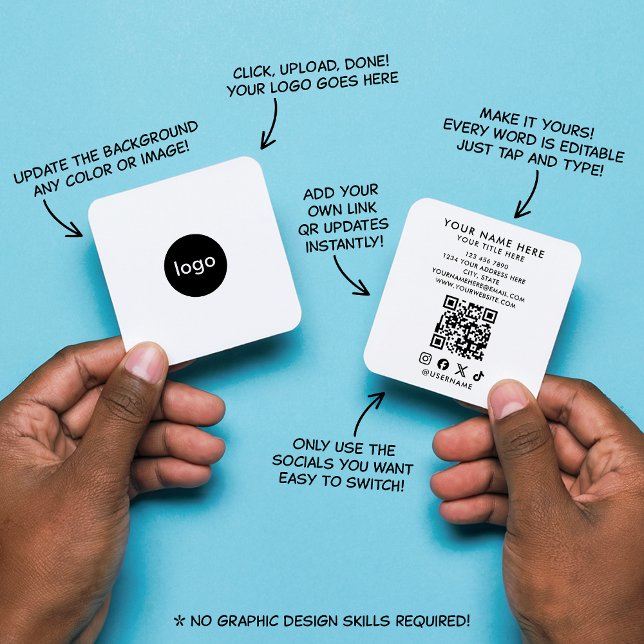 Carte De Visite Carré Minimalist White Easy Add Your Custom Logo QR Code (Minimalist White Easy Add Your Custom Logo QR Code)