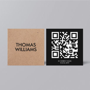Carte De Visite Carré Minimaliste Bold Imprimé Kraft QR Réseau