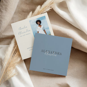 Carte De Visite Carré Minimaliste Écriture Gras Bohème Bleu Poussiéreux 