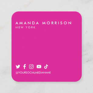 Carte De Visite Carré Minimaliste Média Social Professionnel Rose Chaude