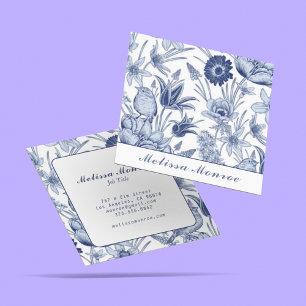 Carte De Visite Carré Minimaliste Nettoyer Simple Bleu Type Floral