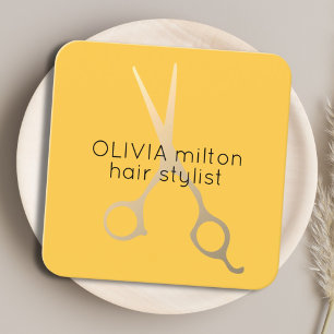 Carte De Visite Carré Minimaliste Yellow Faux Gold Ciseaux Liste de chev