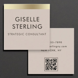Carte De Visite Carré Mocha Brown Gold Foil Luxury QR Code Minimal