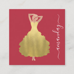 Carte De Visite Carré Mode Designer Rose Gold Dress Logo QR Code