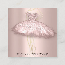 Carte De Visite Carré Mode robe Rose Blush Logo QR Code Corps