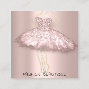 Carte De Visite Carré Mode robe Rose Blush Logo QR Code Corps