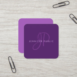 Carte De Visite Carré Modèle de design moderne élégant monogramme violet