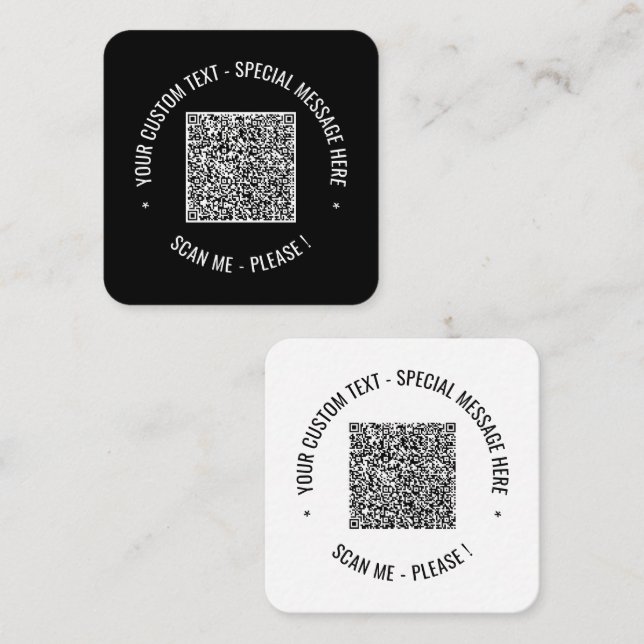 Carte De Visite Carré Modèle de texte personnalisé de votre code QR (Devant / Derrière)