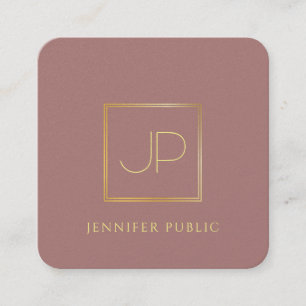 Carte De Visite Carré Modèle élégant moderne de monogramme d'or luxue
