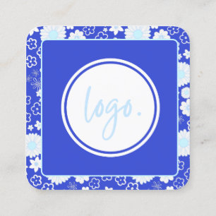 CARTE DE VISITE CARRÉ MODÈLE FLORALE FLEURS BLEU BUSINESS COMPANY LOGO