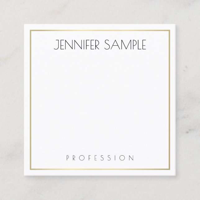 Carte De Visite Carré Modèle moderne tendance élégant simple or blanc (Devant)