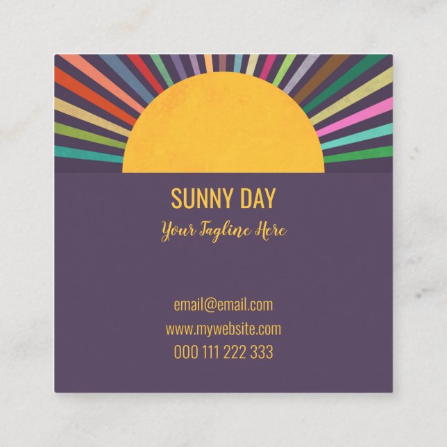Carte De Visite Carré Modèle professionnel Rainbow Summer Sun Rays (Dos)