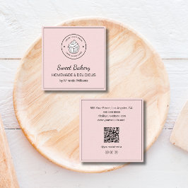 Carte De Visite Carré Modern Bakery Custom Logo QR Social Media Pink