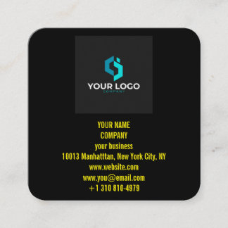 Carte De Visite Carré Modern Black Custom Logo and QR Code