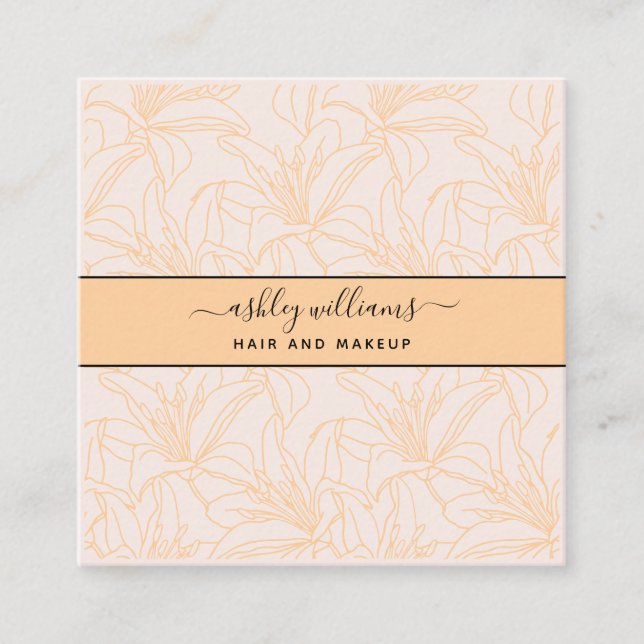 Carte De Visite Carré Modern Botanical Blush Black Script Name Square (Devant)