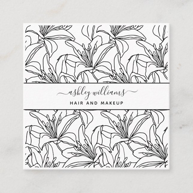 Carte De Visite Carré Modern Botanical Blush Black Script Name Square (Devant)