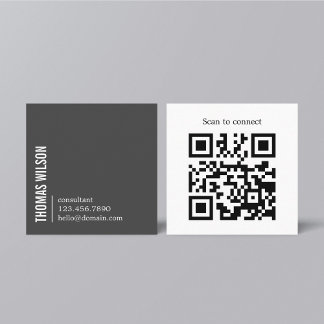 Carte De Visite Carré Modern Clean Bold Grey White Consultant QR code