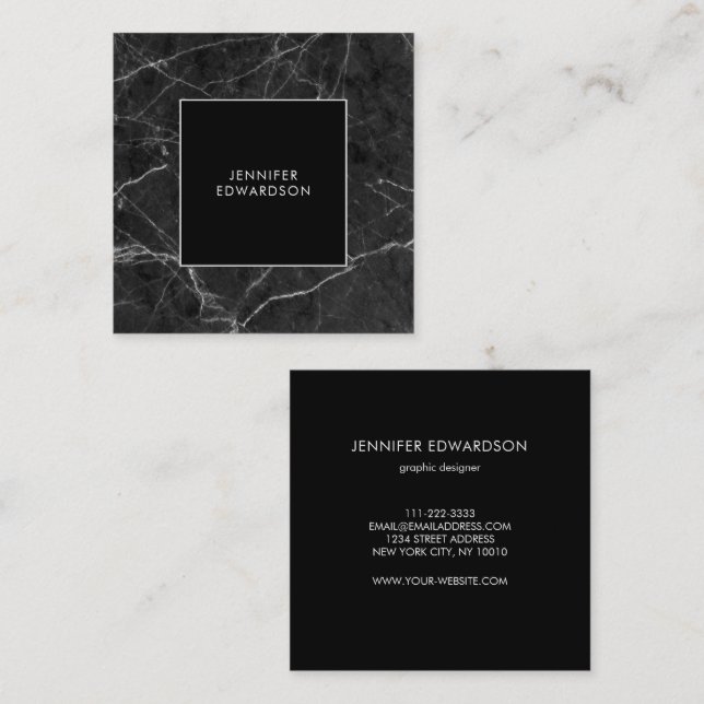 Carte De Visite Carré Modern elegant black marble professional (Devant / Derrière)