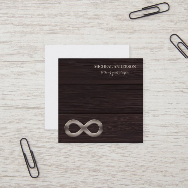 Carte De Visite Carré Modern Elegant Gold Infinity Symbol Wood  (Devant/Arrière en situation)