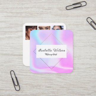 Carte De Visite Carré Modern Holographic Makeup Artist Pastel