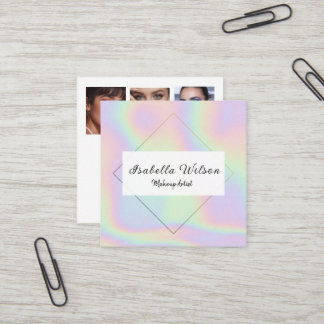 Carte De Visite Carré Modern Holographic Makeup Artist Pastel