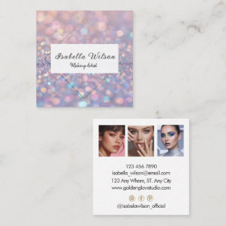 Carte De Visite Carré Modern Holographic Makeup Artist Rainbow Gold