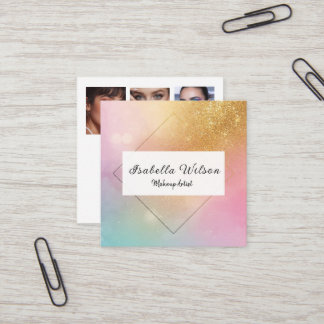 Carte De Visite Carré Modern Holographic Makeup Artist Rainbow Gold