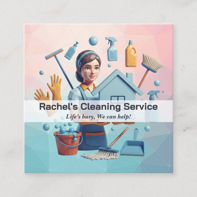 Carte De Visite Carré Modern House Cleaning Maid Service Housekeeping (Devant)