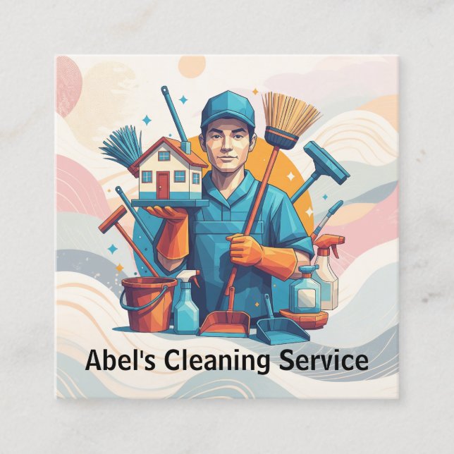 Carte De Visite Carré Modern House Cleaning Maid Service Housekeeping (Devant)